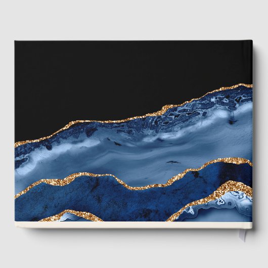 Livre D'or Elégant Mariage en marbre noir bleu marine (Verso)
