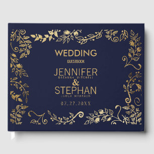 Livre D'or Elégant Mariage floral bleu marine