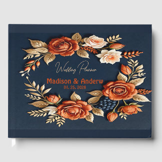 Livre D'or Élégant Mariage floral bleu marine et orange brûlé