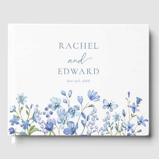 Livre D'or Élégant Mariage floral Dusty Blue (Recto)