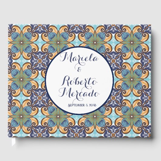 Livre D'or Élégant Mariage Floral Mexicain Talavera (Recto)