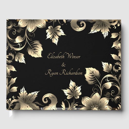 Livre D'or Élégant Mariage floral noir et or (Recto)