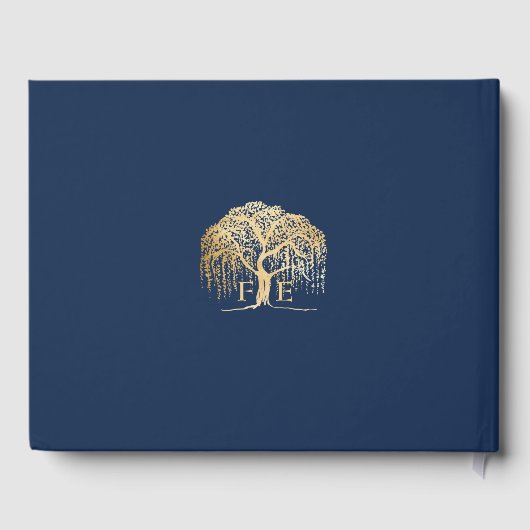 Livre D'or Élégant Mariage moderne Willow Tree Marine Blue Go (Verso)