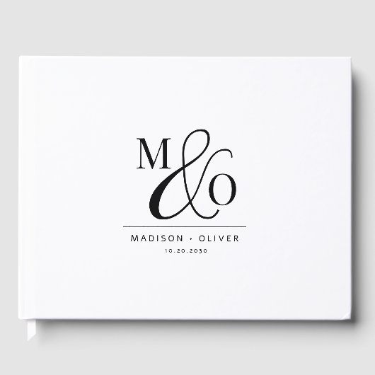 Livre D'or Élégant Mariage Monogramme moderne blanc (Recto)