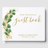 Livre D'or Élégant Mariage photo de verdure blanc et or (Recto)