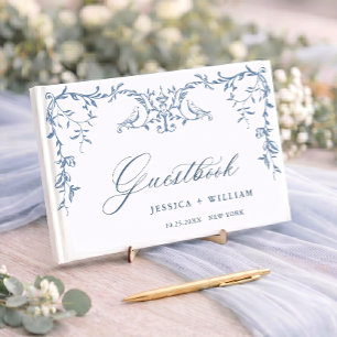 Livre D'or Élégant Mariage victorien orné bleu floral