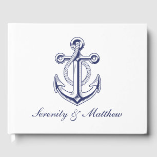 Livre D'or Elégant marin Mariage nautique Marine Ancre bleue