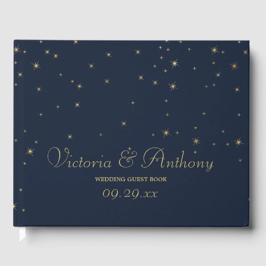 Livre D'or Elégant Marine & Gold Falling Stars Mariage (Recto)