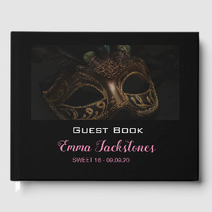 Livre D'or Elégant Masque noir & rose Masquerade Sweet 16