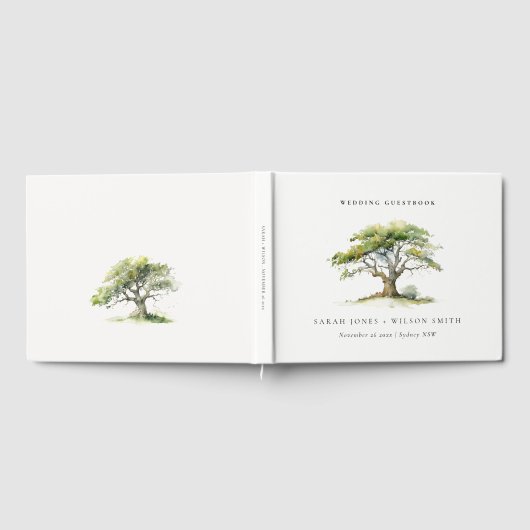 Livre D'or Elégant minimal vert aquarelle Mariage chêne arbre (Complet)