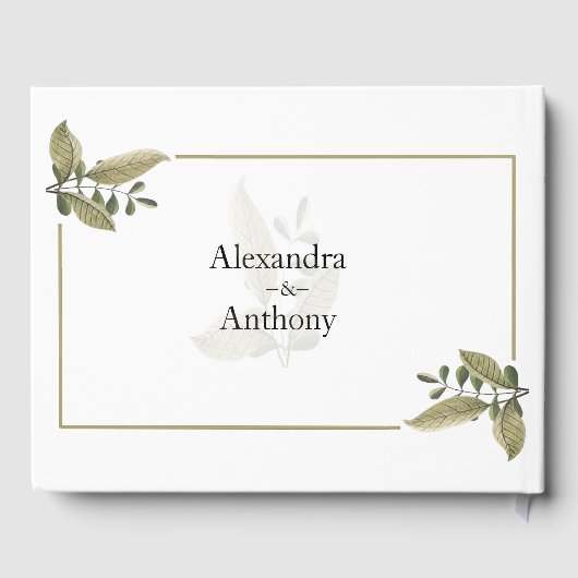 Livre D'or Elegant Minimalist Greenery Wedding Guest Book (Verso)