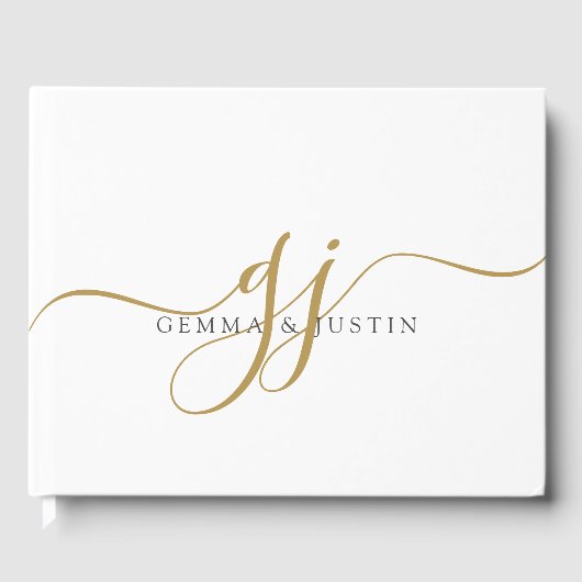 Livre D'or Élégant moderne Gold Script Initiales Nom Monogram (Recto)