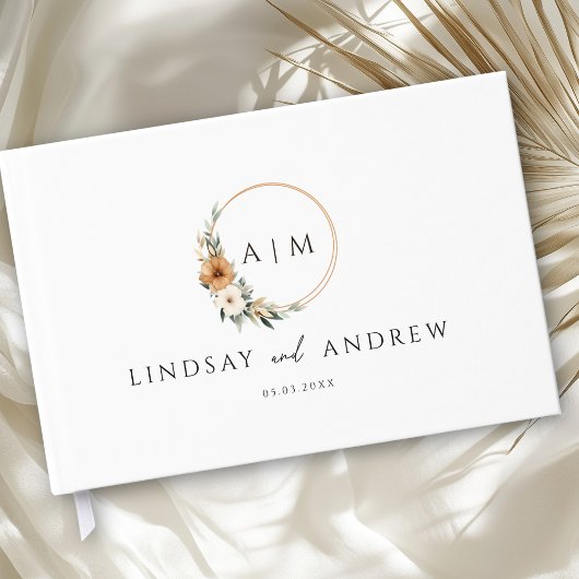 Livre D'or Elegant Monogram Copper Earthy Botanical