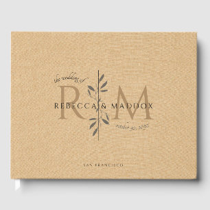 Livre D'or Élégant Monogramme Botanique Caramel Mariage