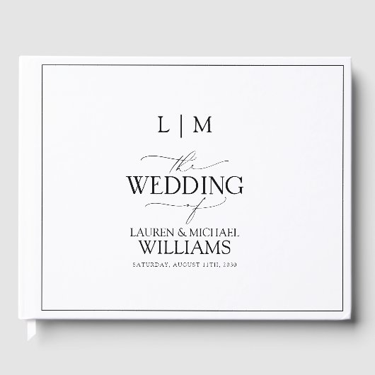 Livre D'or Élégant Monogramme de calligraphie noir et blanc (Recto)