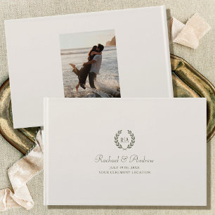 Livre D'or Élégant Monogramme Mariage Photo Crème verte