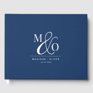 Livre D'or Élégant Monogramme moderne Mariage bleu marine