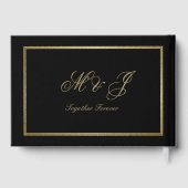 Livre D'or Élégant Monogramme Or Script Mariage noir (Verso)