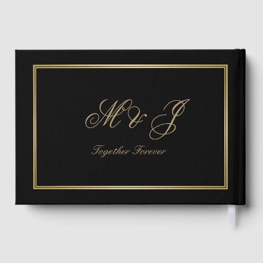 Livre D'or Élégant Monogramme Or Script Mariage noir (Verso)