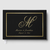 Livre D'or Élégant Monogramme Or Script Mariage noir (Recto)