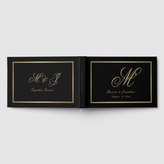 Livre D'or Élégant Monogramme Or Script Mariage noir (Complet)