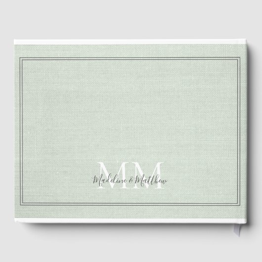 Livre D'or Élégant Monogramme rustique Sage Green Linen Maria (Verso)