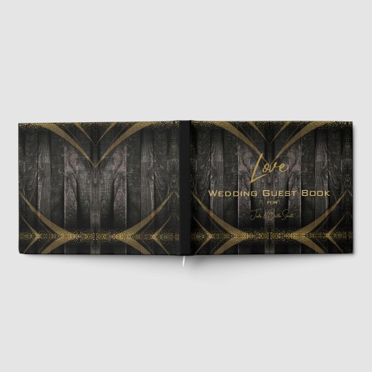 Livre D'or Élégant noir brillant Mariage en bois rustique (Complet)