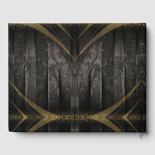 Livre D'or Élégant noir brillant Mariage en bois rustique (Verso)