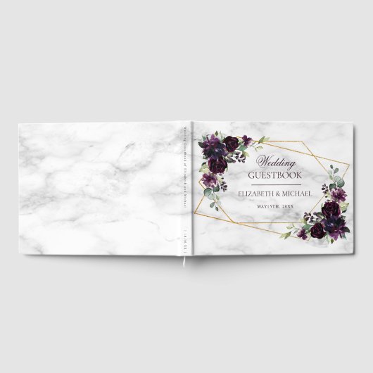 Livre D'or Elégant or Plum géométrique violet Mariage en marb (Complet)