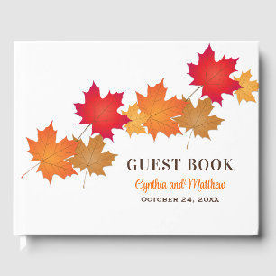 Livre D'or Élégant Orange Feuilles d'automne Mariage Monogram