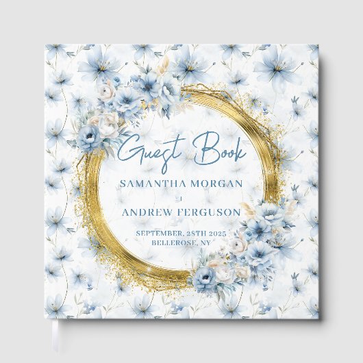 Livre D'or Élégant Parties scintillant d'or bleu clair Mariag (Recto)