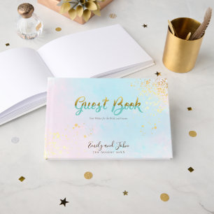 Livre D'or Élégant Pastel Aquarelles Mariage Parties scintill