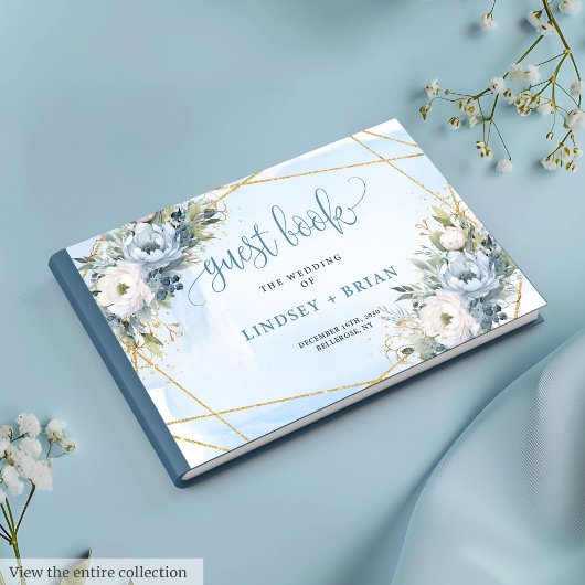 Livre d'or élégant Pastel Blue White Gold Peonies
