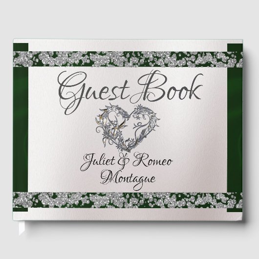 Livre D'or Elégant perle, ruban émeraude et étincelle (Recto)