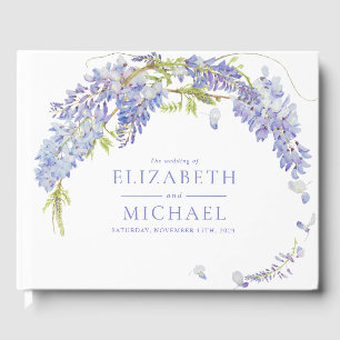 Livre D'or Élégant Purple Wisteria Mariage de script botaniqu