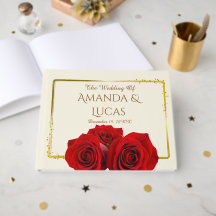 Elegant Red Roses and Gold Frame Cream Wedding