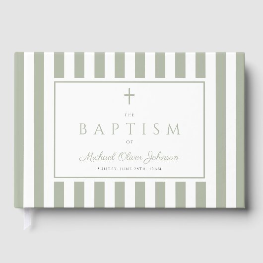 Livre D'or Elegant Religious Sage Green Baptism (Recto)