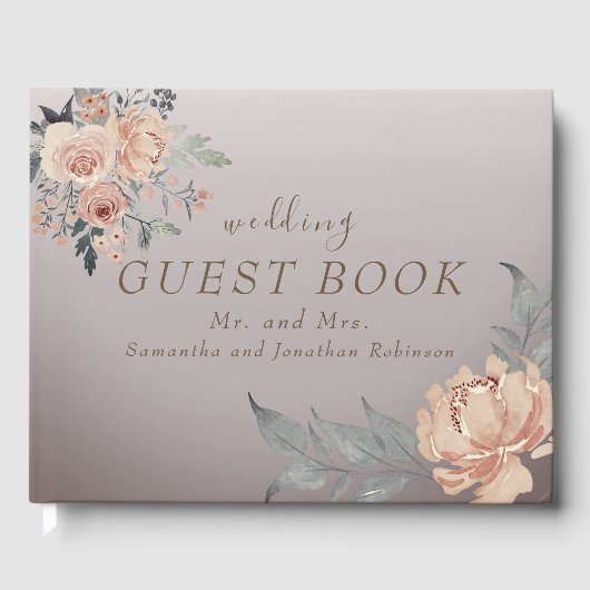 Livre D'or Élégant romantique Coral Gold Script Floral Mariag (Recto)