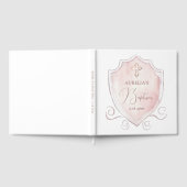 Livre D'or Élégant rose Aquarelle Crest Baptême (Complet)