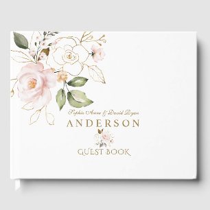 Livre D'or Élégant rose Blush Gold Flowers Monogramme Mariage