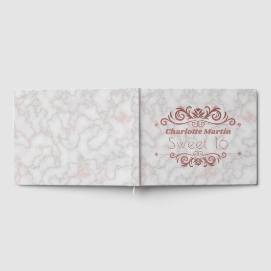 Livre D'or Elégant Rose en marbre Or Sweet 16 Anniversaire (Complet)