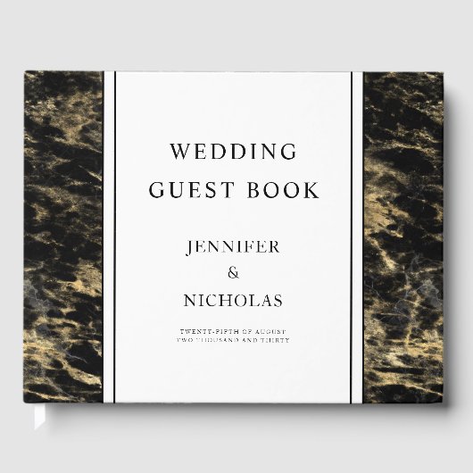 Livre D'or Elégant Rose Gold Noir Marbre Noir Mariage (Recto)