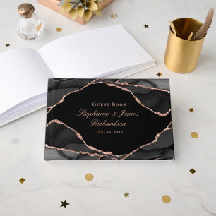 Livre D'or Élégant Rose noir Gold Foil Mariage Agate