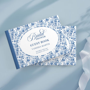 Livre D'or Élégant Roses Navy Toile de Jouy Fête de Mariage