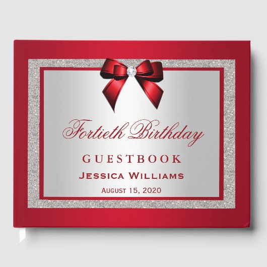 Livre D'or Elégant Ruby Rouge & Parties scintillant Argent 40 (Recto)