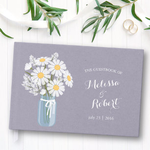 Livre D'or Elégant Rustic Mason Jar Daisies Mariage Lavender