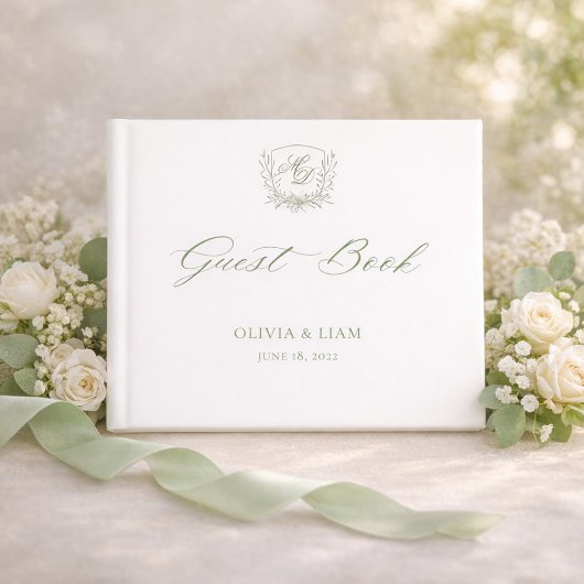 Livre D'or Elegant Sage Green Botanical Crest Wedding