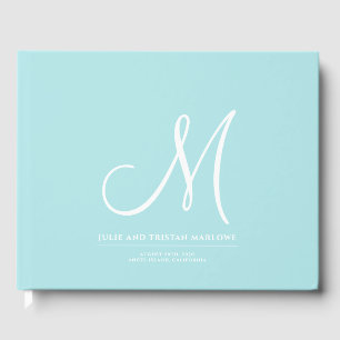 Livre D'or Élégant Script Mariage initial Monogram Aqua