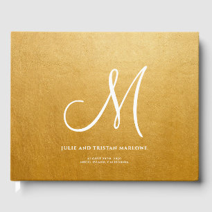 Livre D'or Élégant Script Mariage initial Monogram Gold