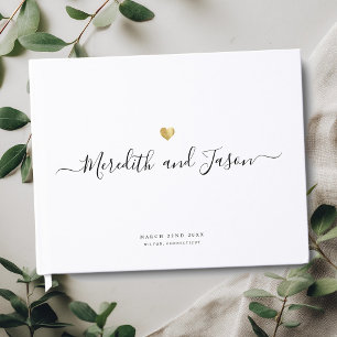 Livre D'or Élégant script moderne Gold Heart Photo Mariage